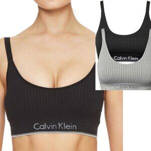 Calvin Klein Set of Two Seamless Ribbed Bralettes Grey and Black Large